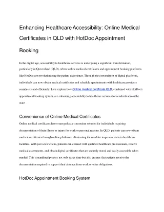 Enhancing Healthcare Accessibility- Online Medical Certificates in QLD with HotDoc Appointment Booking
