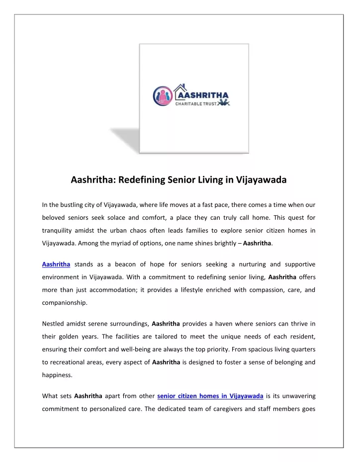 aashritha redefining senior living in vijayawada