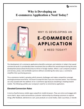 Why is Developing an E-commerce Application a Need Today
