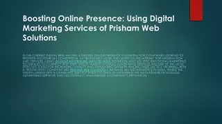 Boosting Online Presence Using Digital Marketing Services of Prisham Web Solutions