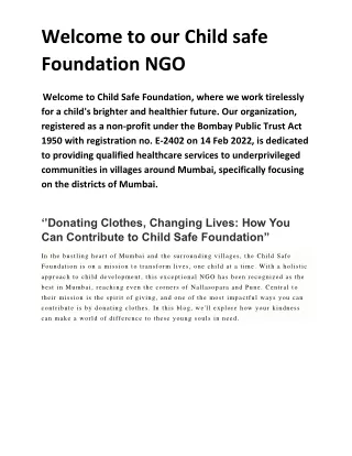 Welcome to our Child safe Foundation NGO cloths Donate