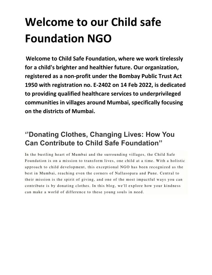 welcome to our child safe foundation ngo