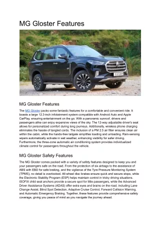 mg gloster features