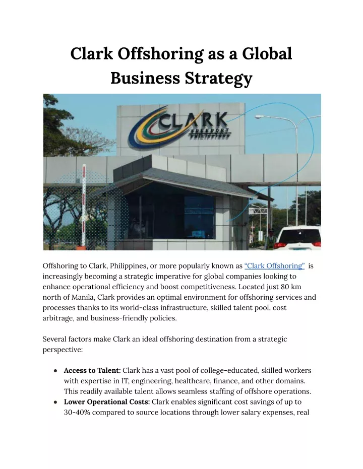 clark offshoring as a global business strategy