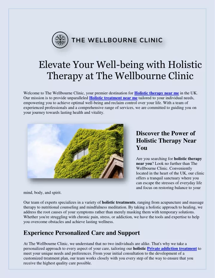 elevate your well being with holistic therapy