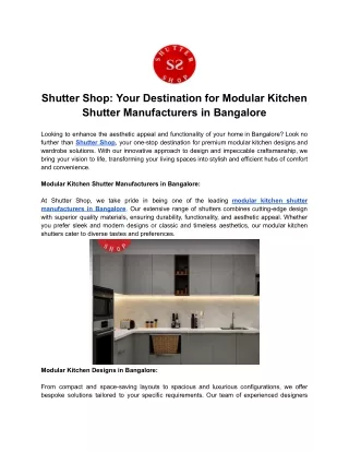 Shutter Shop - Your Destination for Modular Kitchen Shutter Manufacturers in Bangalore