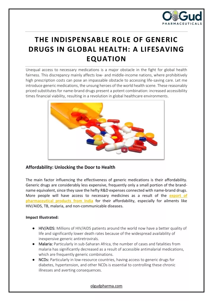the indispensable role of generic drugs in global
