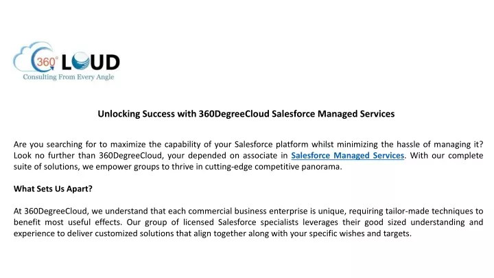 unlocking success with 360degreecloud salesforce