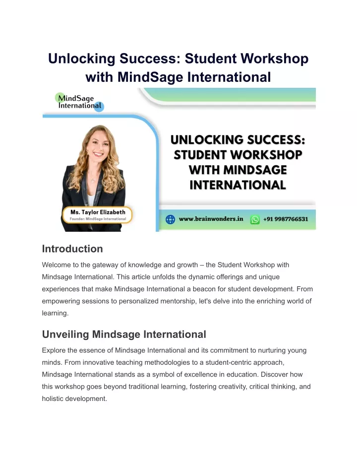 unlocking success student workshop with mindsage