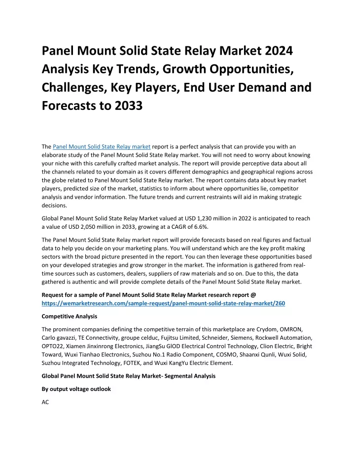 panel mount solid state relay market 2024