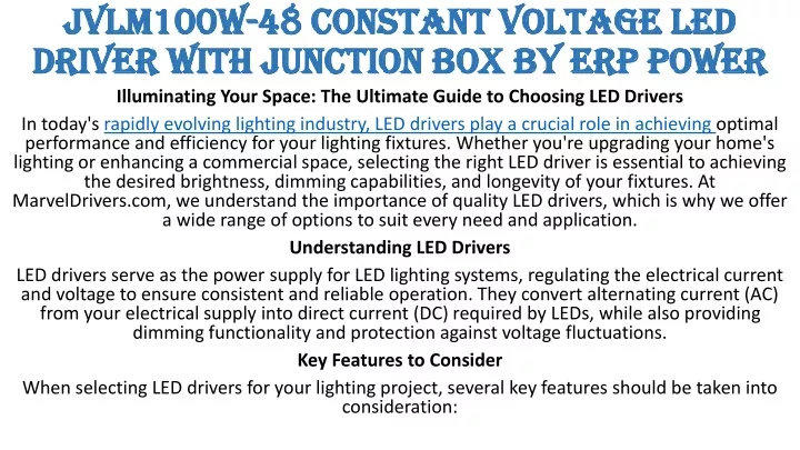 jvlm100w 48 constant voltage led driver with junction box by erp power