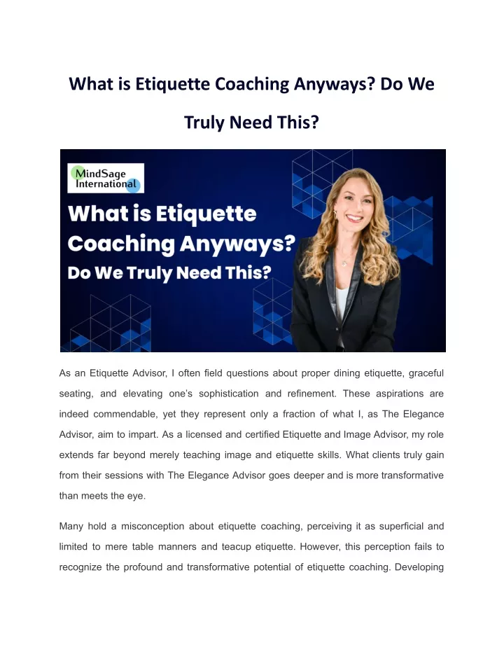 what is etiquette coaching anyways do we