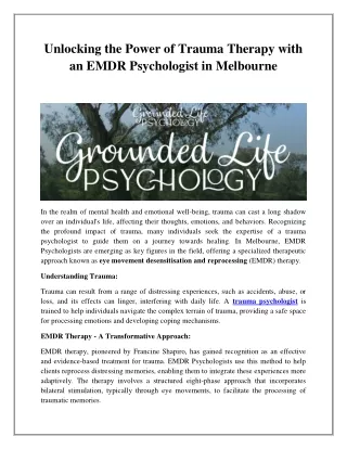 Trauma Therapy with an EMDR Psychologist in Melbourne