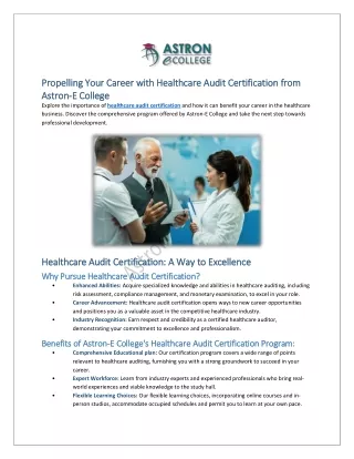 Propelling Your Career with Healthcare Audit Certification from Astron-E College