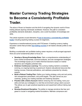 Master currency trading strategies to become a consistently profitable trader (1)