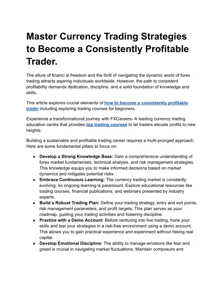 master currency trading strategies to become