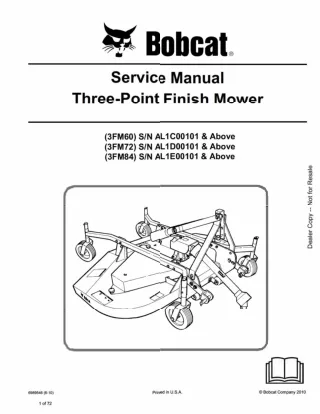 Bobcat 3FM84 Three-Poing Finish Mower Service Repair Manual SN AL1E00101 And Above