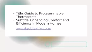 Guide to Programmable Thermostats