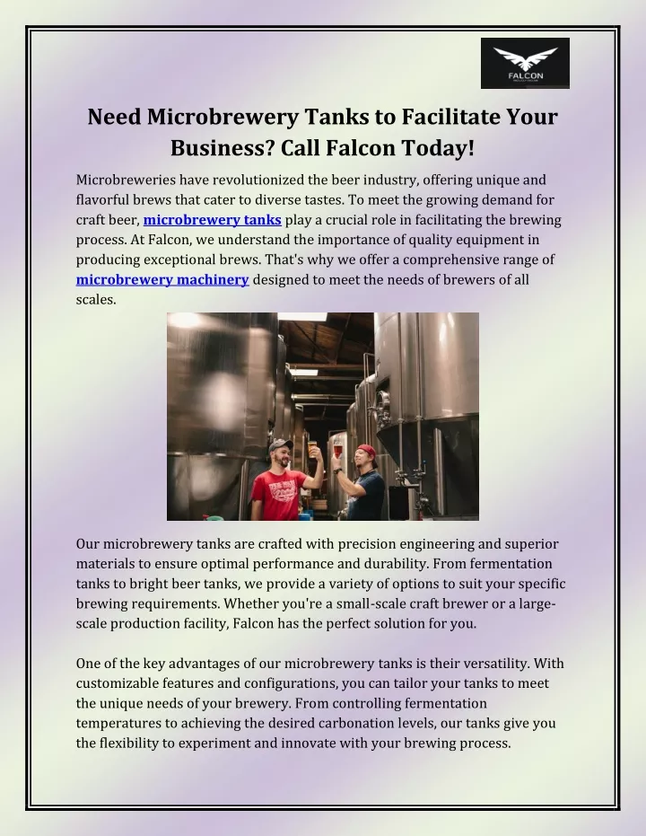 need microbrewery tanks to facilitate your