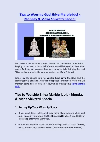 Tips to Worship God Shiva Marble Idol - Monday & Maha Shivratri Special