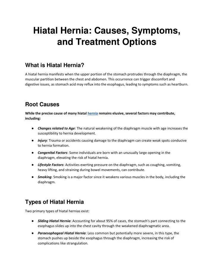 hiatal hernia causes symptoms and treatment