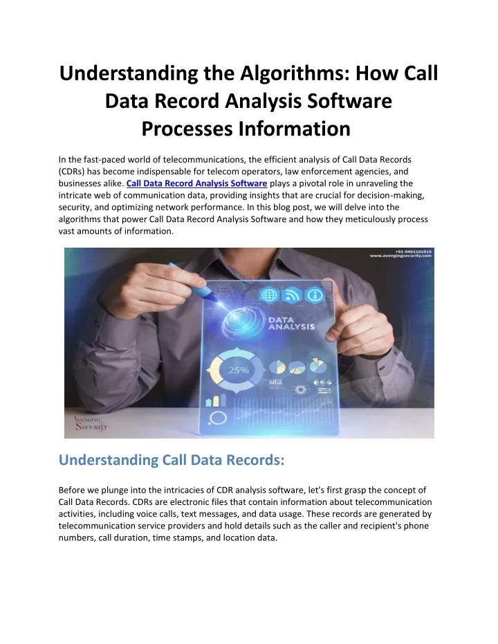 understanding the algorithms how call data record
