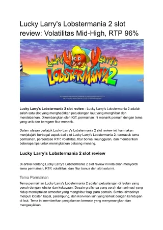 Lucky Larry's Lobstermania 2 slot review_ Volatilitas Mid-High, RTP 96%