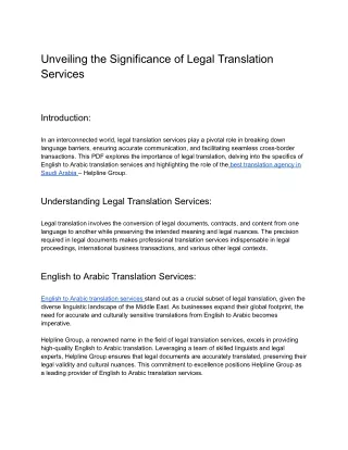 Unveiling the Significance of Legal Translation Services
