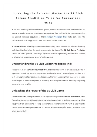 91 Club Game Colour Prediction Trick | 91 Club