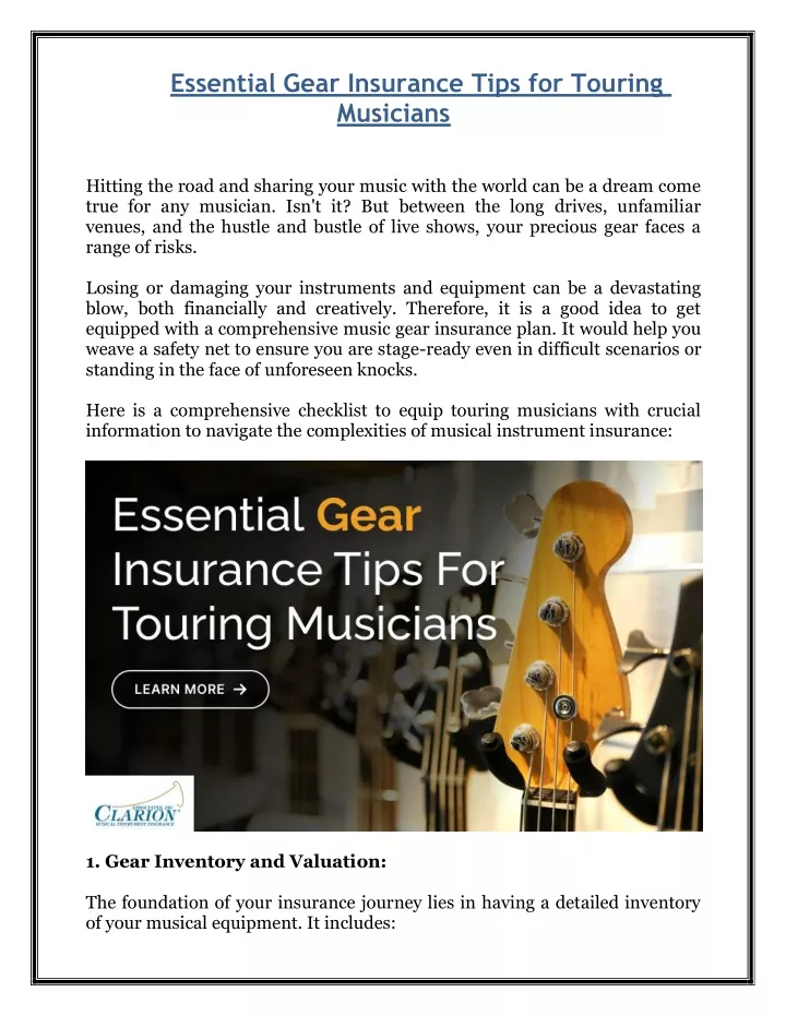 essential gear insurance tips for touring