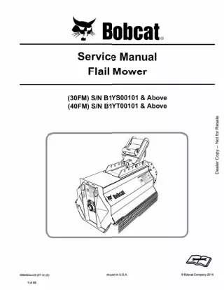 Bobcat 30FM Flail Mower Service Repair Manual SN B1YS00101 And Above