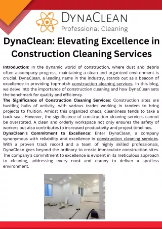 DynaClean Elevating Excellence in Construction Cleaning Services