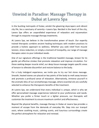 Best Massage Therapy In Dubai- Lavera Spa
