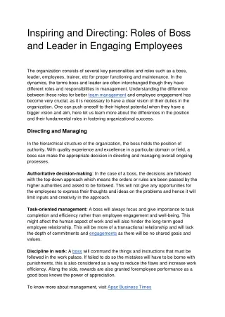 inspiring and directing roles of boss and leader