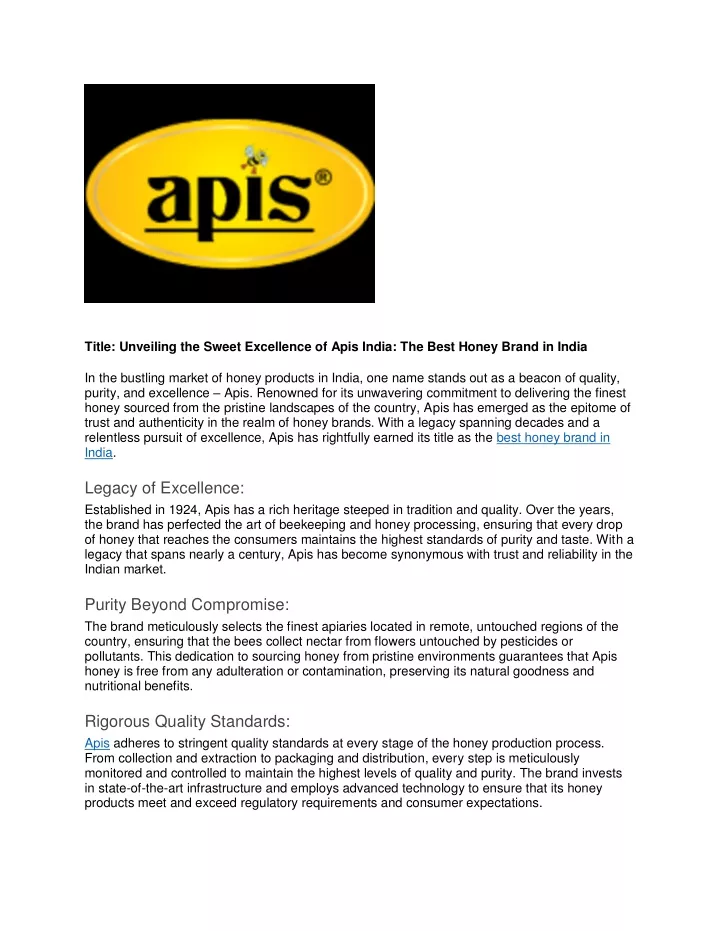 title unveiling the sweet excellence of apis