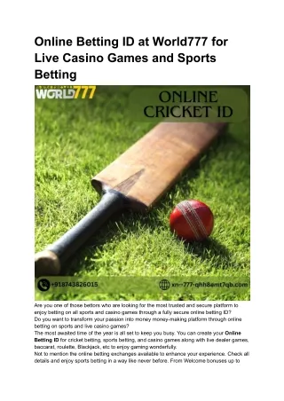 World777 is the perfect platform to bet on Online Cricket ID