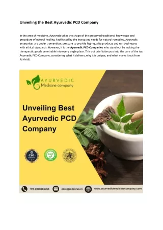 Unveiling the Best Ayurvedic PCD Company