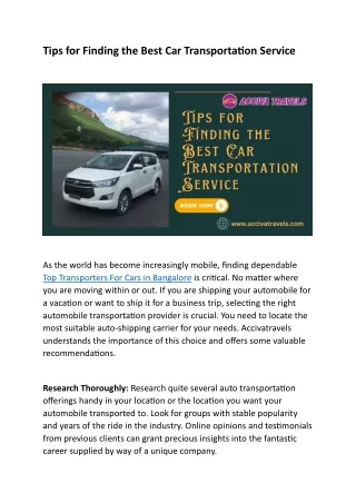 tips for finding the best car transportation