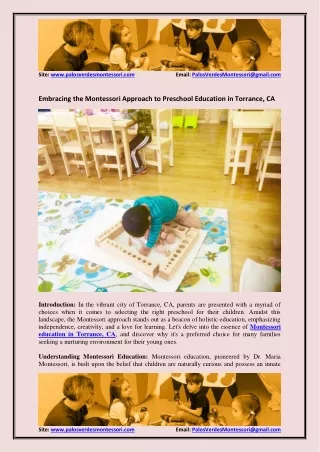 Embracing the Montessori Approach to Preschool Education in Torrance