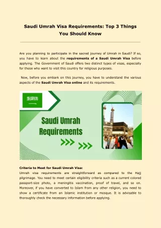 Saudi Umrah Visa Requirements: Top 3 Things You Should Know