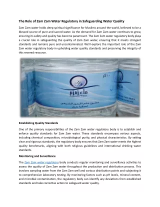 The Role of Zam Zam Water Regulatory in Safeguarding Water Quality