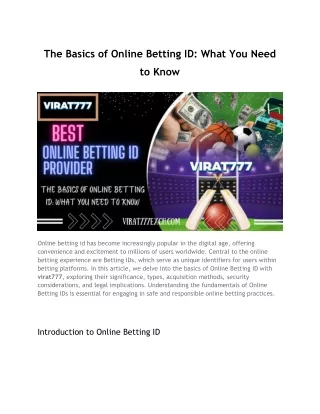 The Basics of Online Betting ID_ What You Need to Know