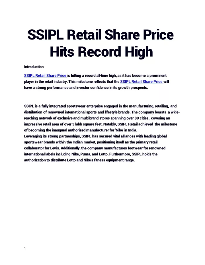 ssipl retail share price hits record high