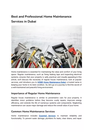 Best and Professional Home Maintenance Services in Dubai