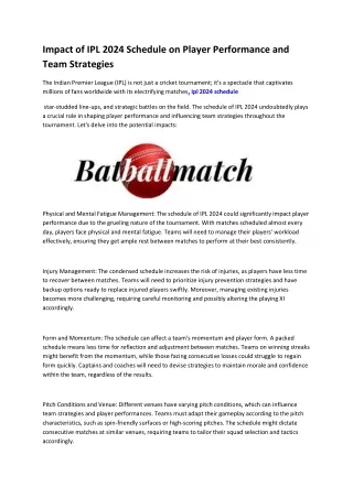 Impact of IPL 2024 Schedule on Player Performance and Team Strategies