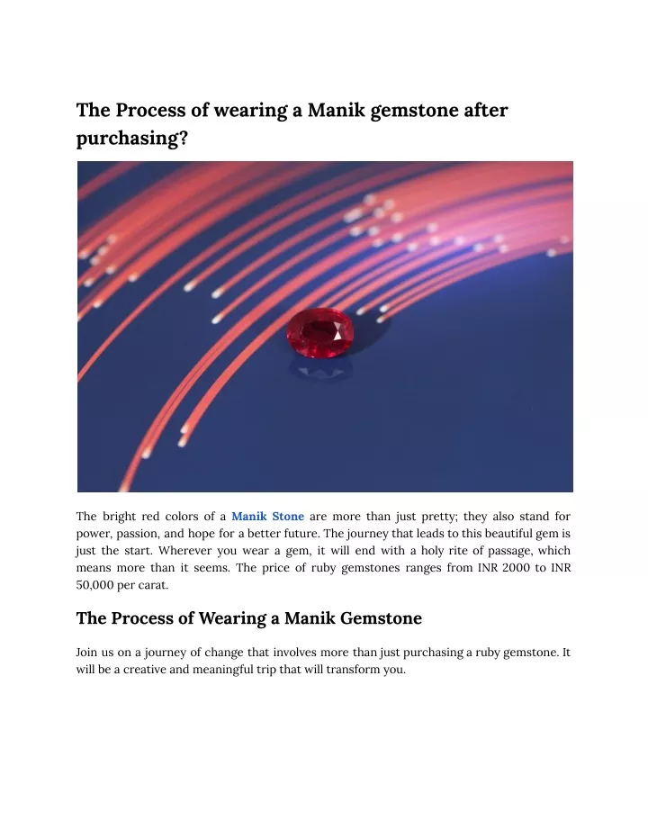 the process of wearing a manik gemstone after