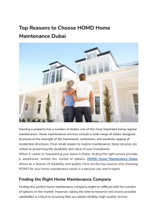 Top Reasons to Choose HOMD Home Maintenance Dubai