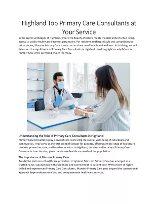 Highland Top Primary Care Consultants at Your Service