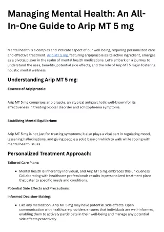 Managing Mental Health An All-In-One Guide to Arip MT 5 mg