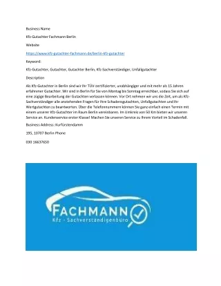 Kfz-Gutachter Fachmann Berlin